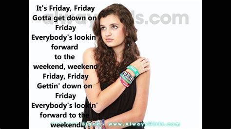 Jun 30, 2023 · These lyrics might not be as fun, fun, fun, fun as we originally thought. Happy Friday! Rebecca Black is weighing in on an old meme that claims her viral single "Friday" is secretly about John F ... 